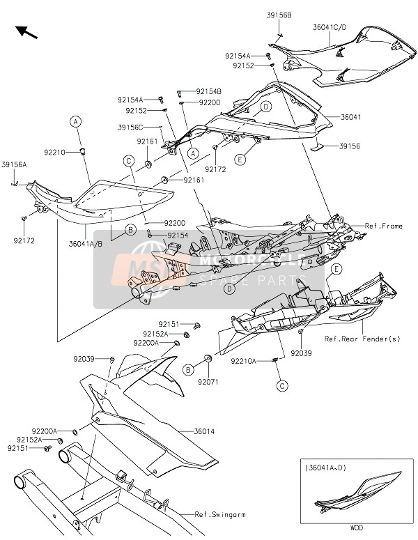 360410038777, COVER-TAIL,Rh,L.Green, Kawasaki, 0