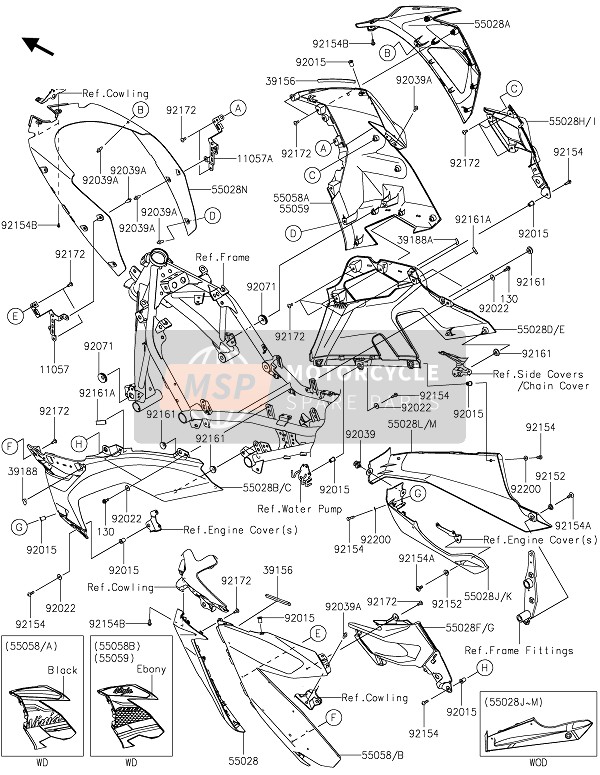 550595008H8, Cowling,Side,Upp,Rh,Ebony, Kawasaki, 0