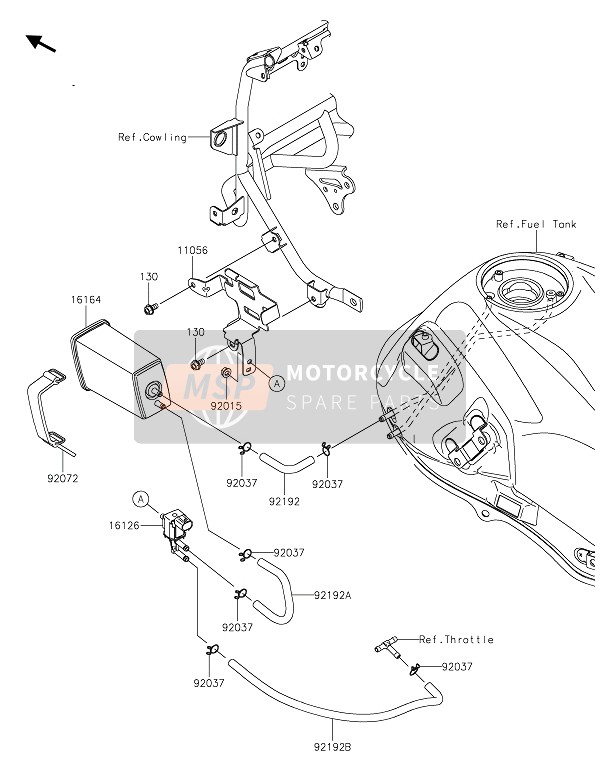 Kawasaki VERSYS 650 2020 Sistema di evaporazione del carburante per un 2020 Kawasaki VERSYS 650