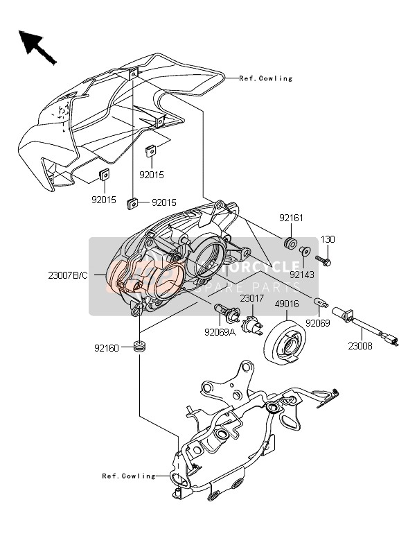 Kawasaki Z1000 2004 Headlight for a 2004 Kawasaki Z1000