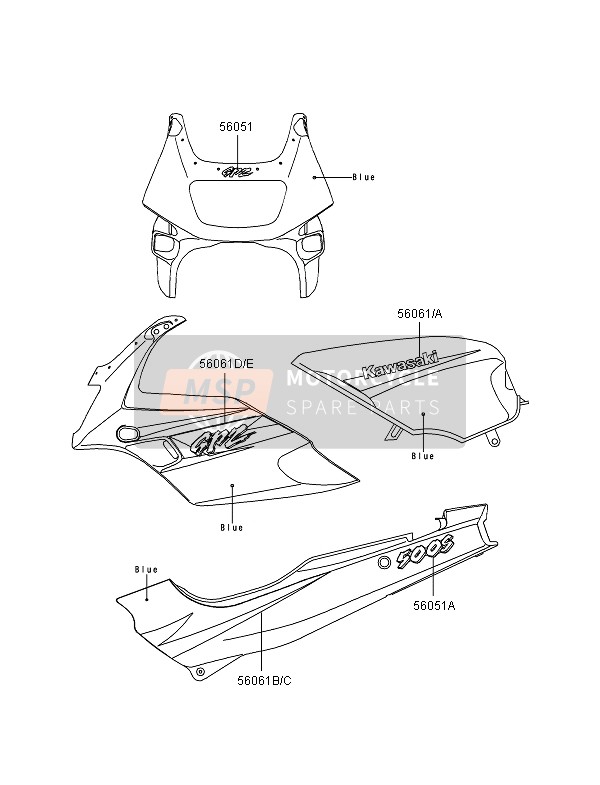 Kawasaki GPZ500S 1996 AUFKLEBER (BLAU) für ein 1996 Kawasaki GPZ500S