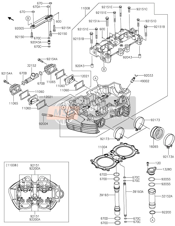 Kawasaki W800 2020 Cabeza de cilindro para un 2020 Kawasaki W800