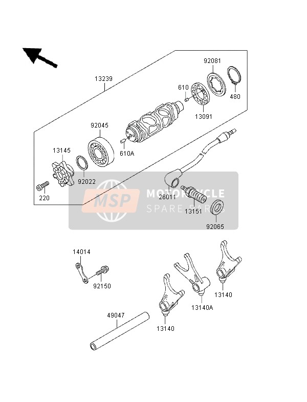 Kawasaki VN800 1996 Gear Change Drum & Shift Fork for a 1996 Kawasaki VN800