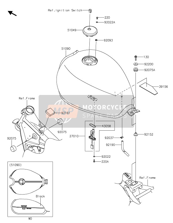 Kawasaki W800 STREET 2020 Serbatoio di carburante per un 2020 Kawasaki W800 STREET