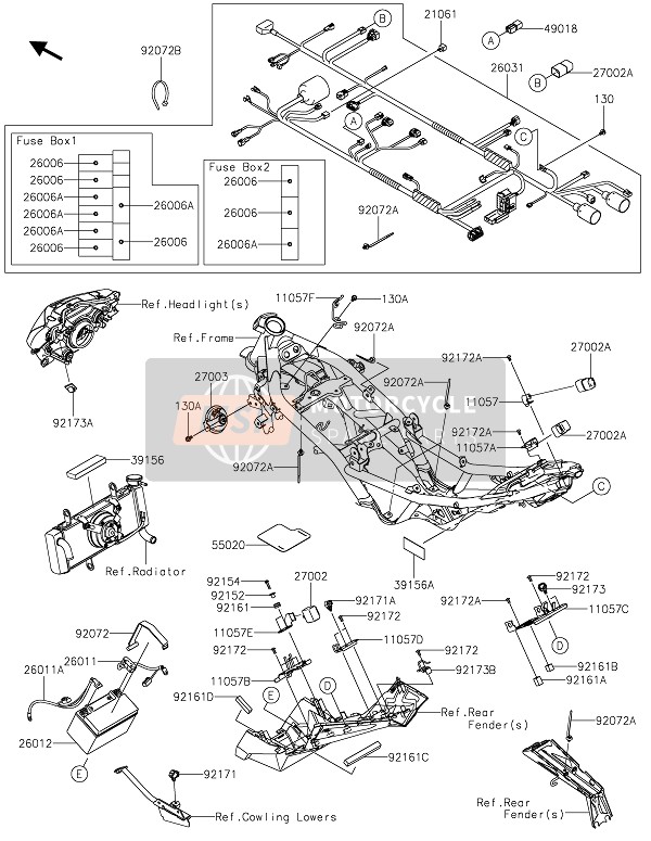 Kawasaki Z125 2020 Chassis elektrische uitrusting voor een 2020 Kawasaki Z125