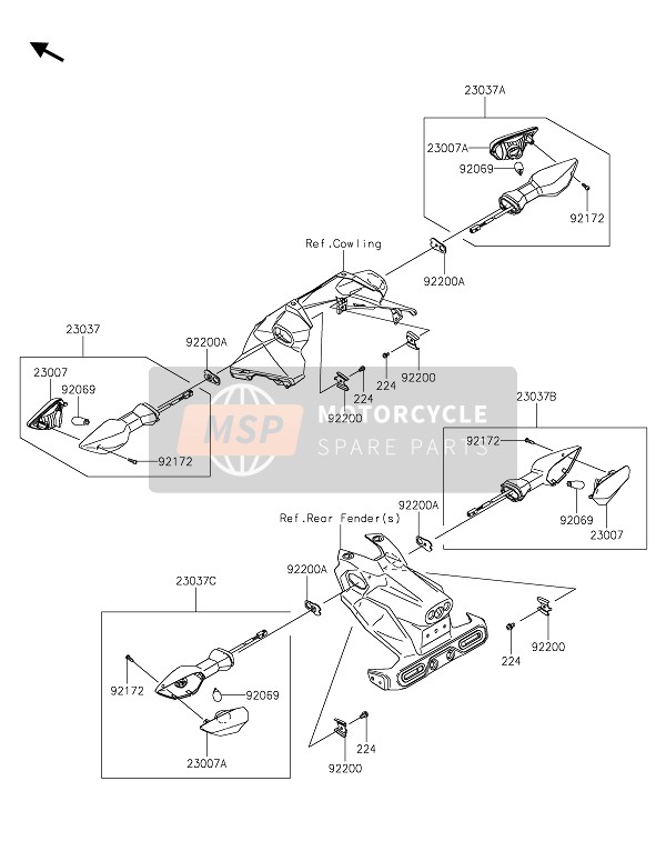 230370537, LAMP-ASSY-SIGNAL,Rr Rh EX400GM, Kawasaki, 1