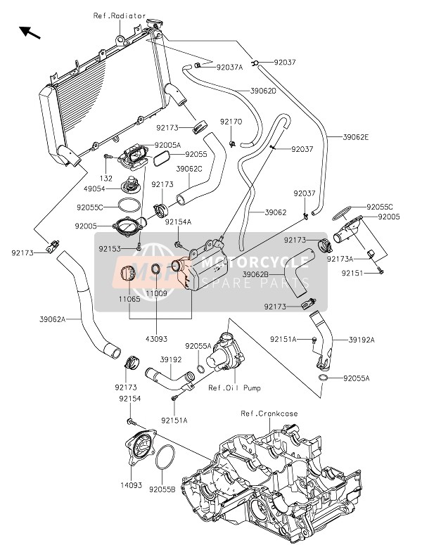 390620785, HOSE-COOLING, W/PIPE-CYLIN, Kawasaki, 1