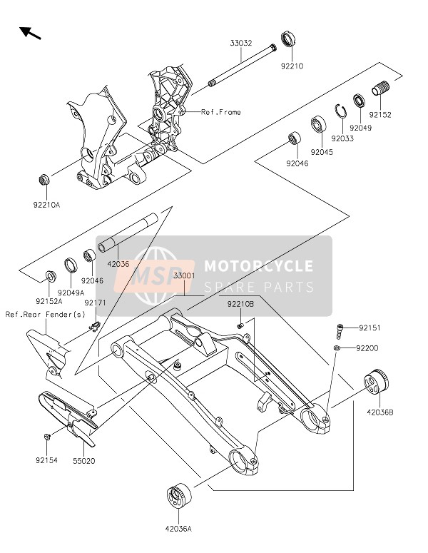 Kawasaki Z1000 2020 Achterbrug voor een 2020 Kawasaki Z1000