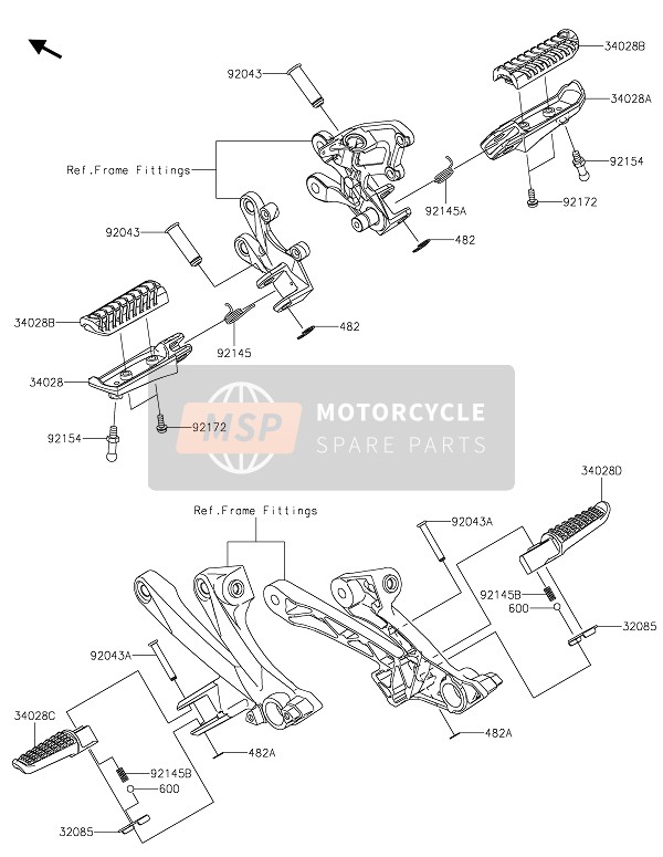 Kawasaki ZZR1400 2020 Voetsteunen voor een 2020 Kawasaki ZZR1400