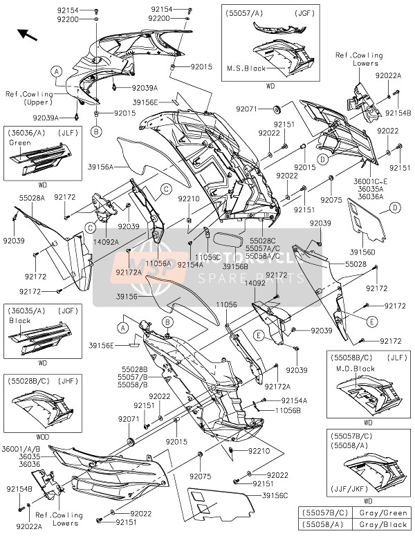 36036524640R, COVER-SIDE,Rh,G.B.Green, Kawasaki, 0