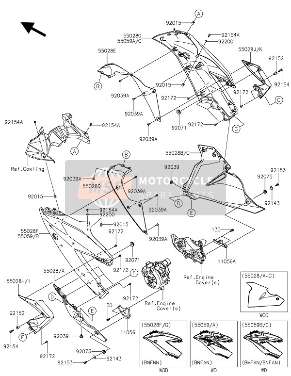 Kawasaki NINJA 125 2021 Bas de capot pour un 2021 Kawasaki NINJA 125