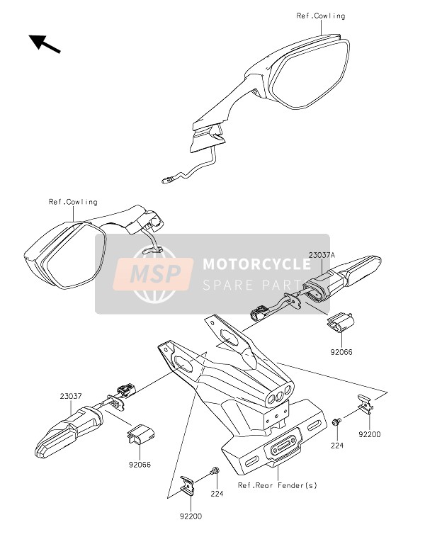 230370424, LAMP-ASSY-SIGNAL,Led,Rr,Lh, Kawasaki, 0