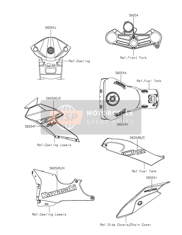 560542881, Mark,Tank Cover,Rh,Zx, Kawasaki, 0