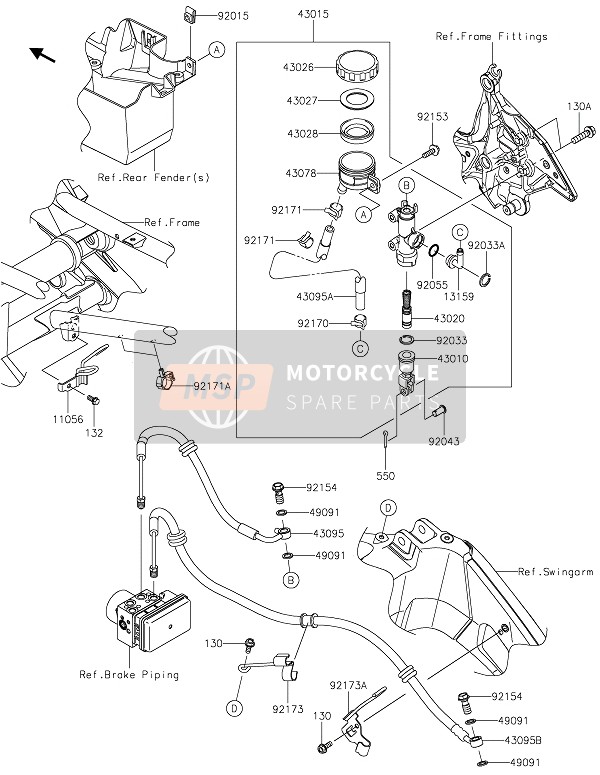 Kawasaki VERSYS 650 2021 Hoofdremcilinder achter voor een 2021 Kawasaki VERSYS 650