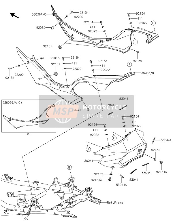 360365304J12, COVER-SIDE,Rh,H.M.D.BLK+GRN, Kawasaki, 0