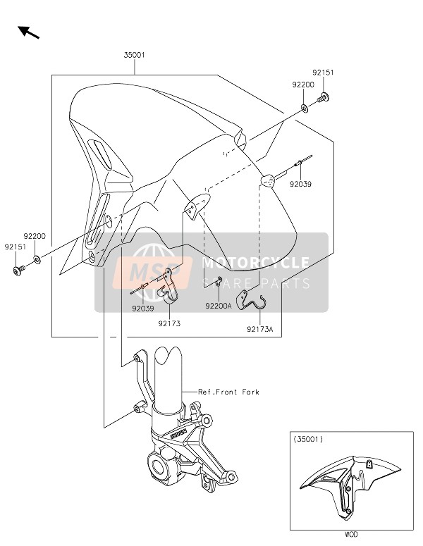 35001007817K, FENDER-ASSY-FRONT,M.D.Black, Kawasaki, 0