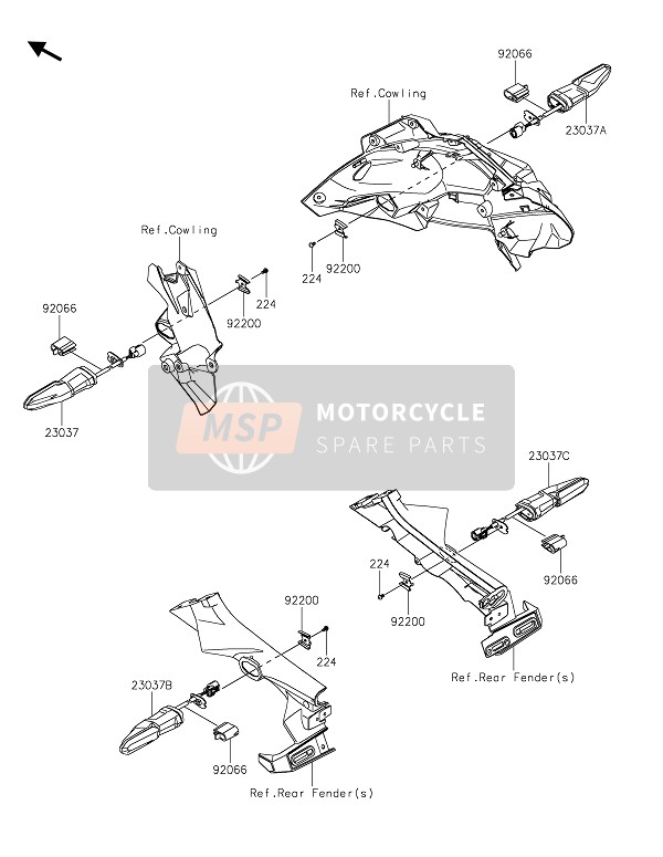 Kawasaki Z H2 2021 Richtingaanwijzers voor een 2021 Kawasaki Z H2