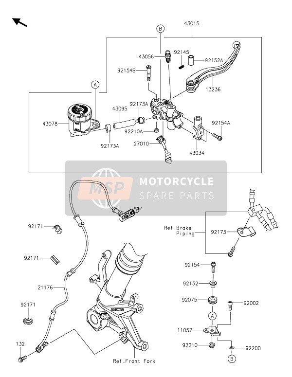 Kawasaki Z H2 SE 2021 Maître-cylindre avant pour un 2021 Kawasaki Z H2 SE