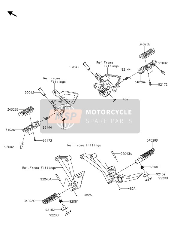 Kawasaki Z125 2021 Voetsteunen voor een 2021 Kawasaki Z125