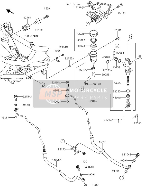 Kawasaki Z125 2021 Pompa freno posteriore per un 2021 Kawasaki Z125