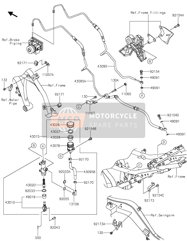 Kawasaki Z650 2021 Maître-cylindre arrière pour un 2021 Kawasaki Z650