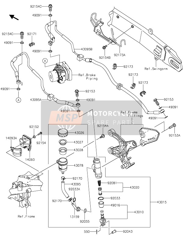 Kawasaki Z900RS 2021 Pompa freno posteriore per un 2021 Kawasaki Z900RS