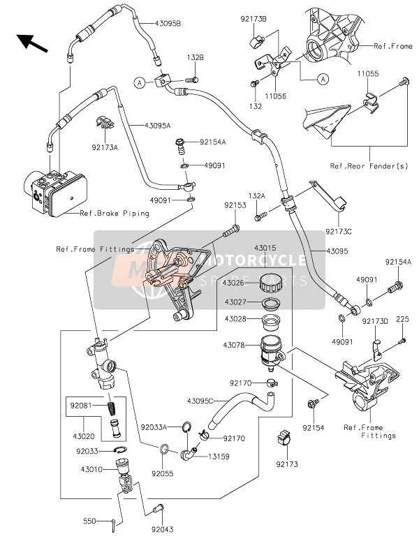 Kawasaki Z1000R 2021 Maître-cylindre arrière pour un 2021 Kawasaki Z1000R