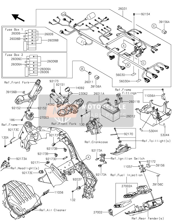 Kawasaki Z1000R 2021 Équipement électrique de châssis pour un 2021 Kawasaki Z1000R