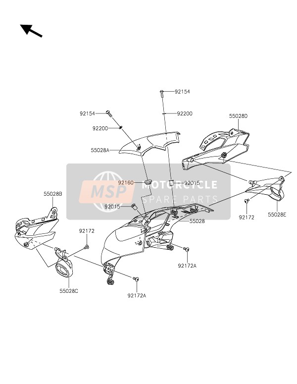 55028049060R, Cowling,Upp,Rh,E.B.Green, Kawasaki, 0