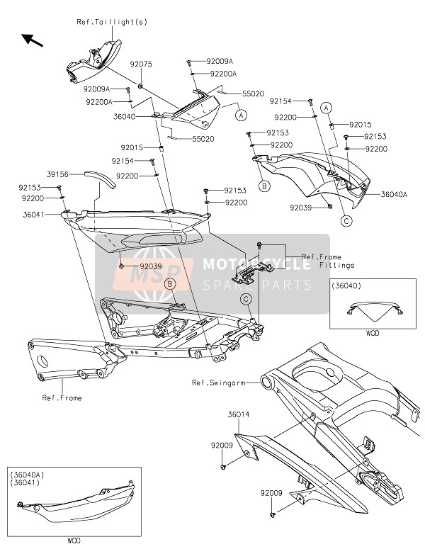 36040012817K, COVER-TAIL,Rh,M.D.Black, Kawasaki, 0