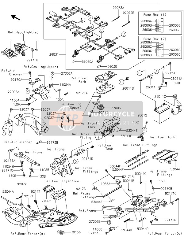 Kawasaki ZZR1400 2021 Equipaggiamento elettrico del telaio per un 2021 Kawasaki ZZR1400