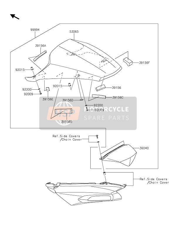 53065006517K, Cover Seat,M.D.Black, Kawasaki, 1