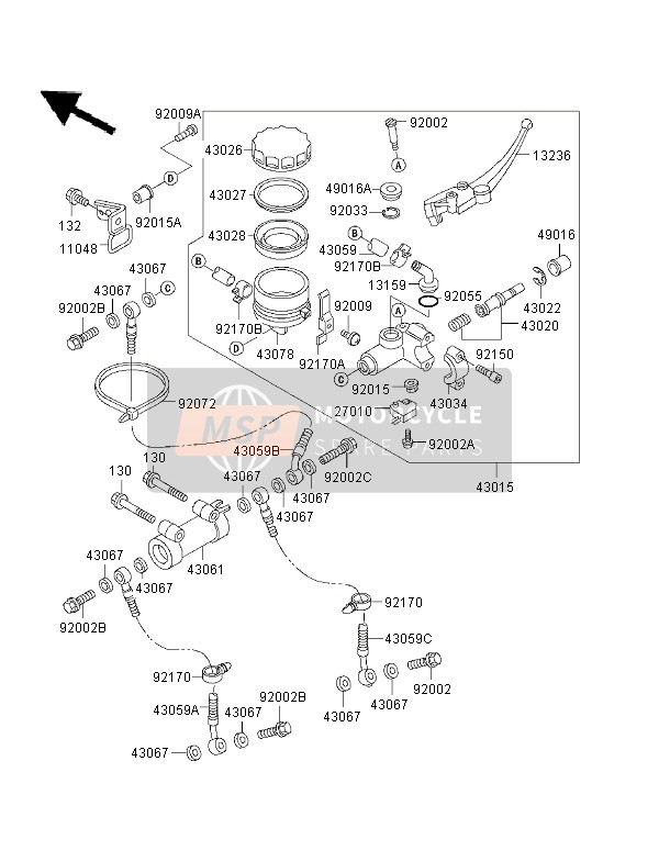 430951332, HOSE-BRAKE,Fr,Upp ZX750-P7, Kawasaki, 1