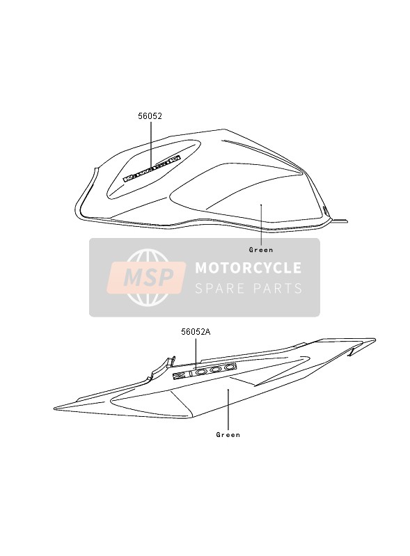 Kawasaki Z1000 2005 Stickers (Groen) voor een 2005 Kawasaki Z1000