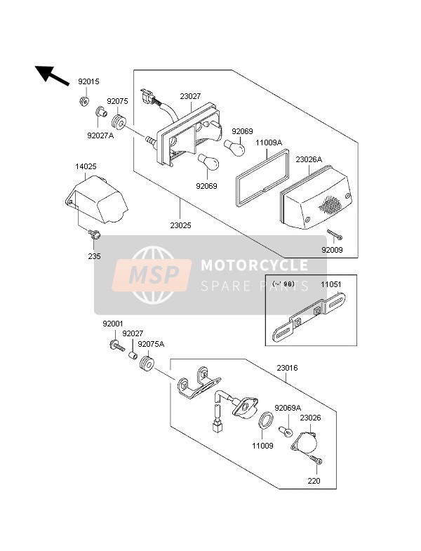 Kawasaki 1000 GTR 1998 RÜCKLICHT für ein 1998 Kawasaki 1000 GTR