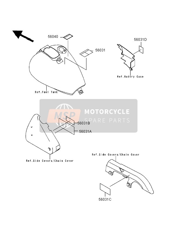 Kawasaki EN500 1998 Étiquettes pour un 1998 Kawasaki EN500