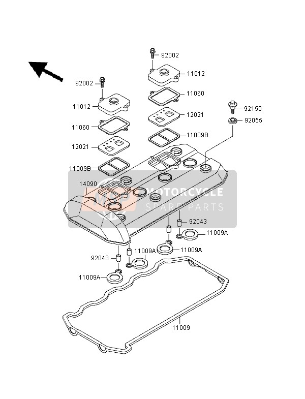 Kawasaki GPZ1100 1998 Coperchio della testata del cilindro per un 1998 Kawasaki GPZ1100
