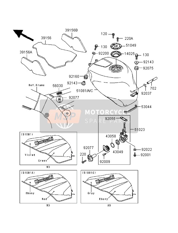 Kawasaki NINJA ZX-6R 1998 Réservoir d'essence pour un 1998 Kawasaki NINJA ZX-6R