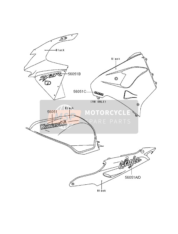 Kawasaki NINJA ZX-9R 1998 Decals (Black) for a 1998 Kawasaki NINJA ZX-9R