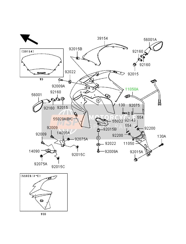 5502813597F, Cowling,Upp,L.Green, Kawasaki, 1