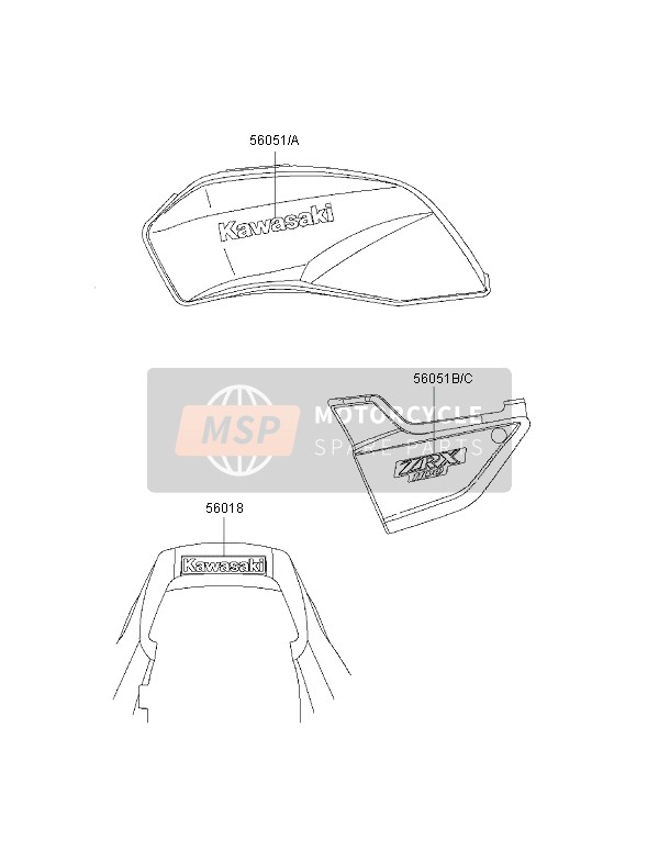 Kawasaki ZRX1100 1998 Decals for a 1998 Kawasaki ZRX1100