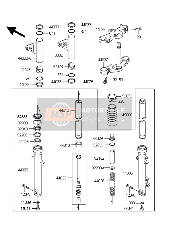 Kawasaki W650 2004 Fourche avant pour un 2004 Kawasaki W650