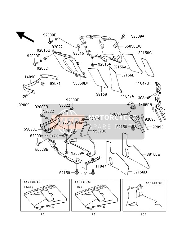 550505131H8, COWLING-ASSY.,Cnt,Rh,Ebony, Kawasaki, 0