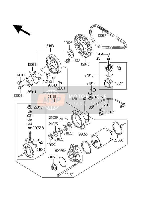 Kawasaki EN500 1999 Starter Motor for a 1999 Kawasaki EN500