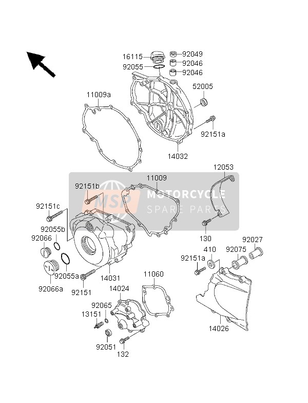 Kawasaki ER500 1999 Cubierta del motor para un 1999 Kawasaki ER500