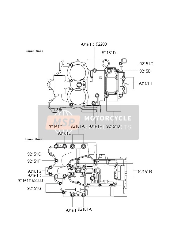 Kawasaki W650 1999 Schema dei bulloni del carter per un 1999 Kawasaki W650