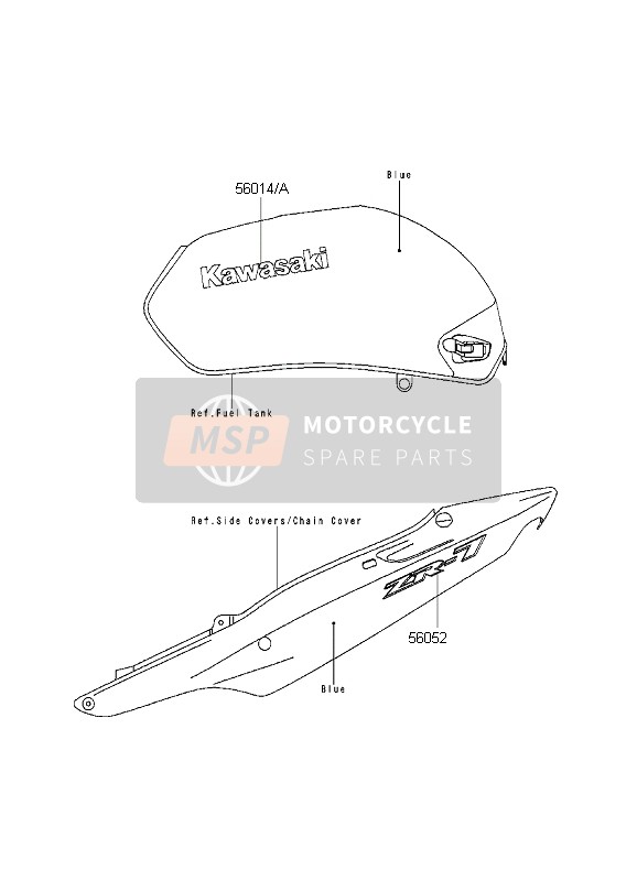 Kawasaki ZR-7 1999 Decals (Blue) for a 1999 Kawasaki ZR-7