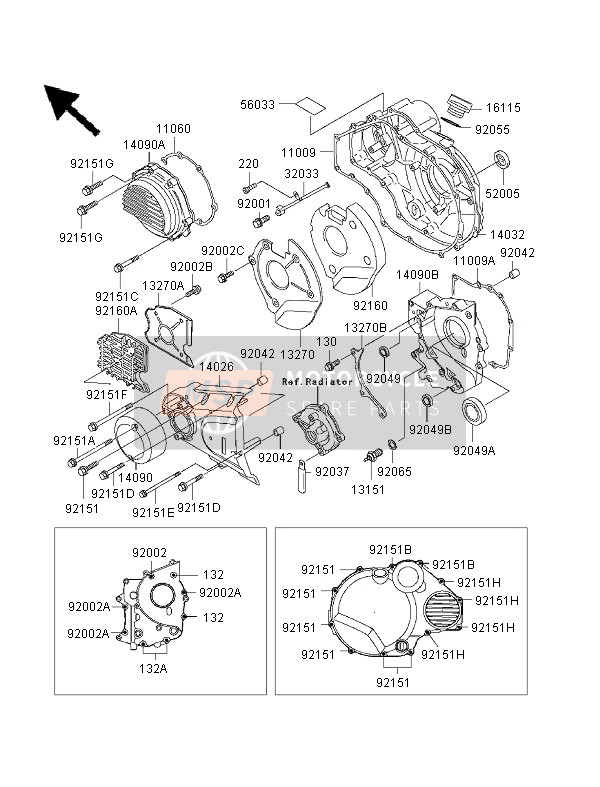 Kawasaki ZRX1100 1999 Cubierta del motor para un 1999 Kawasaki ZRX1100