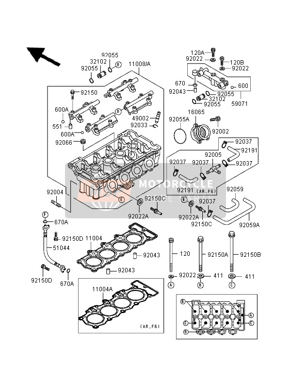 Kawasaki ZXR400 1999 Cylinder Head for a 1999 Kawasaki ZXR400