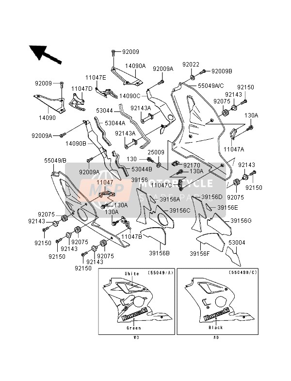 55049541820, Cowling.,Lwr,Rh,P.P.Black, Kawasaki, 1